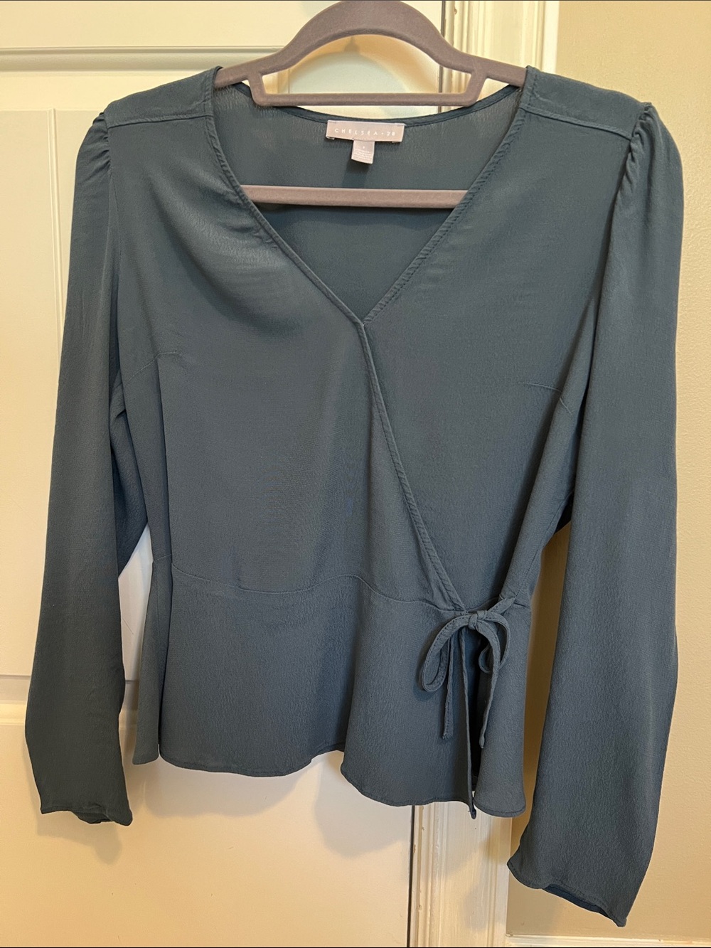 Chelsea28 Slate Blue Wrap Blouse with Side Tie